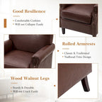 Single Seat Rolled Arm Nailhead Trim Vegan Leather Armchair - Black / Navy / Brown / Camel / Grey / Ivory