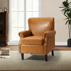 Single Seat Rolled Arm Nailhead Trim Vegan Leather Armchair - Black / Navy / Brown / Camel / Grey / Ivory