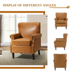 Single Seat Rolled Arm Nailhead Trim Vegan Leather Armchair - Black / Navy / Brown / Camel / Grey / Ivory