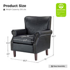 Single Seat Rolled Arm Nailhead Trim Vegan Leather Armchair - Black / Navy / Brown / Camel / Grey / Ivory
