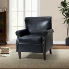Single Seat Rolled Arm Nailhead Trim Vegan Leather Armchair - Black / Navy / Brown / Camel / Grey / Ivory