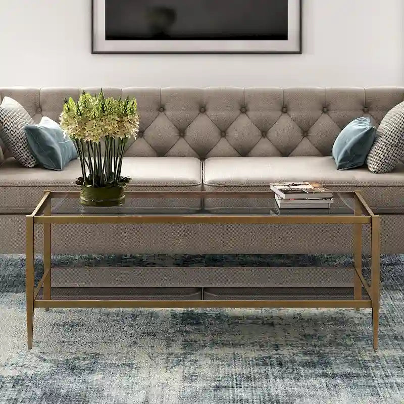 45" Rectangular Glass Top Coffee Table – Black / Bronze / Satin Nickel