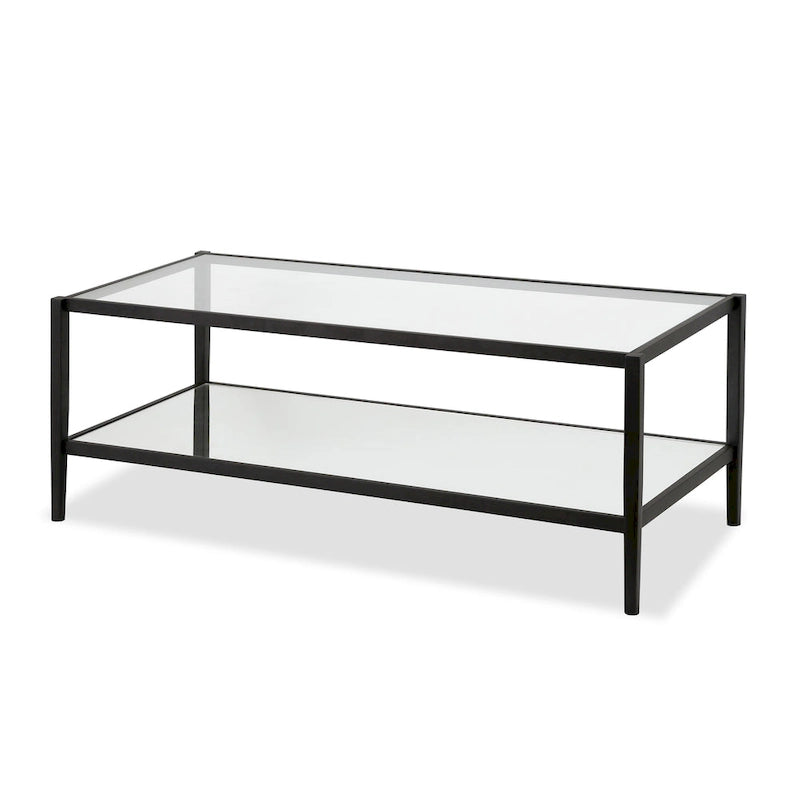 45" Rectangular Glass Top Coffee Table – Black / Bronze / Satin Nickel