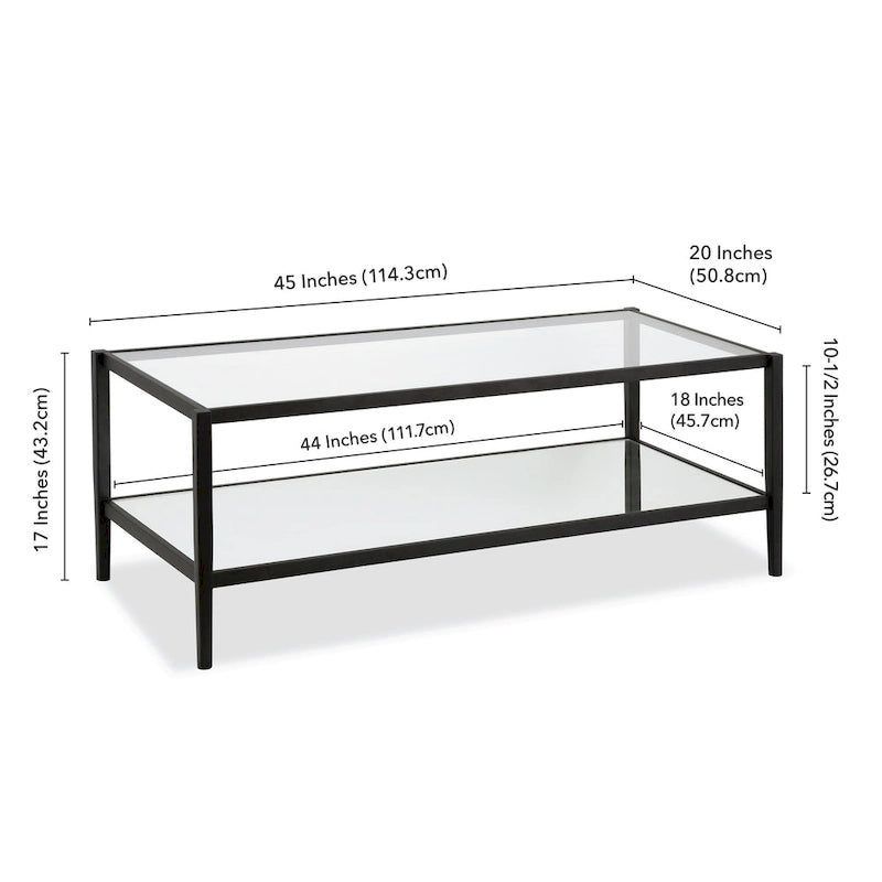 45" Rectangular Glass Top Coffee Table – Black / Bronze / Satin Nickel