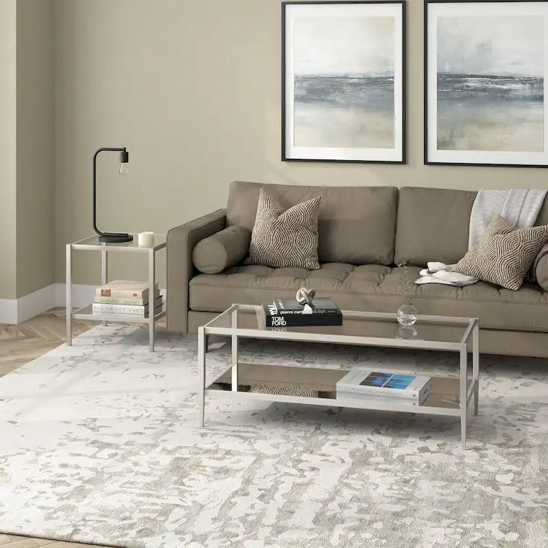 45" Rectangular Glass Top Coffee Table – Black / Bronze / Satin Nickel