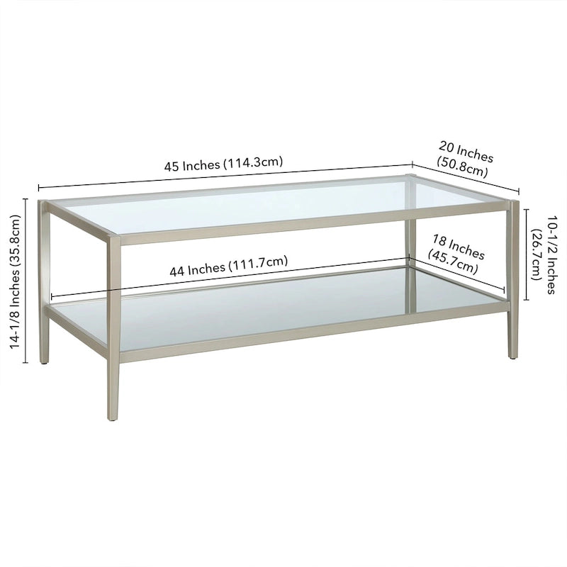 45" Rectangular Glass Top Coffee Table – Black / Bronze / Satin Nickel