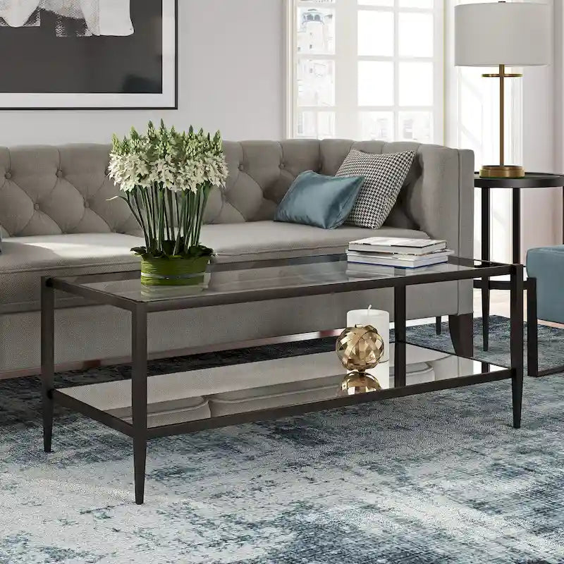 45" Rectangular Glass Top Coffee Table – Black / Bronze / Satin Nickel