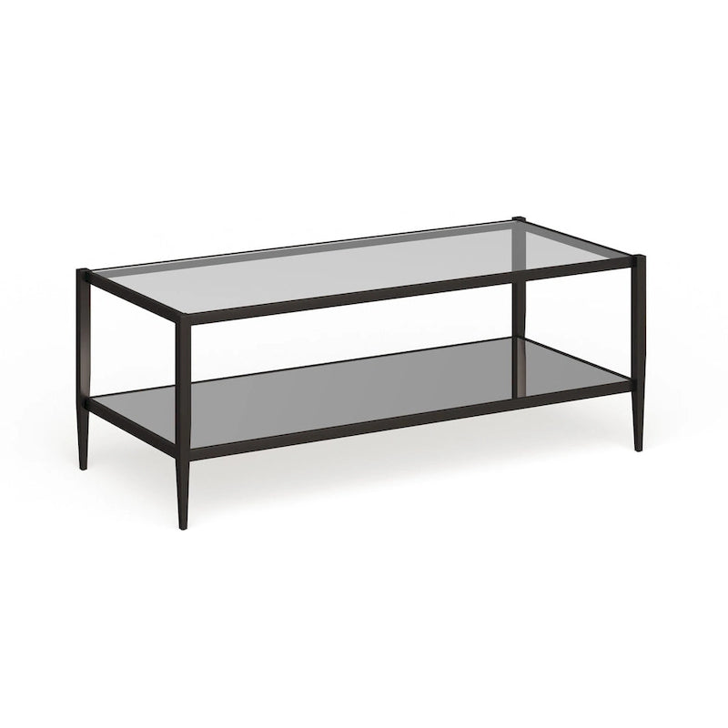 45" Rectangular Glass Top Coffee Table – Black / Bronze / Satin Nickel