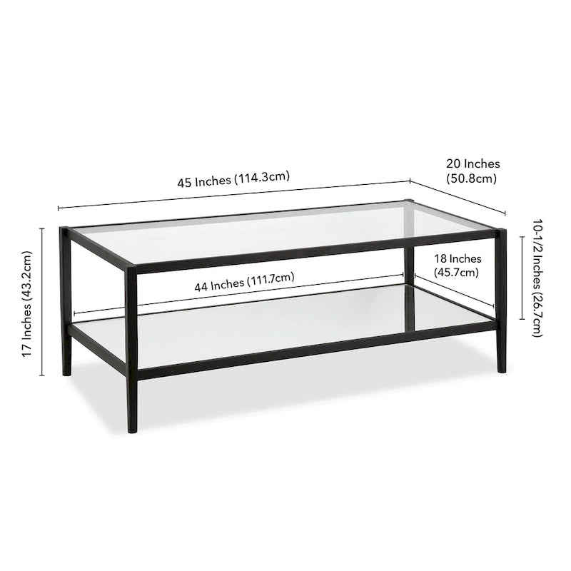 45" Rectangular Glass Top Coffee Table – Black / Bronze / Satin Nickel