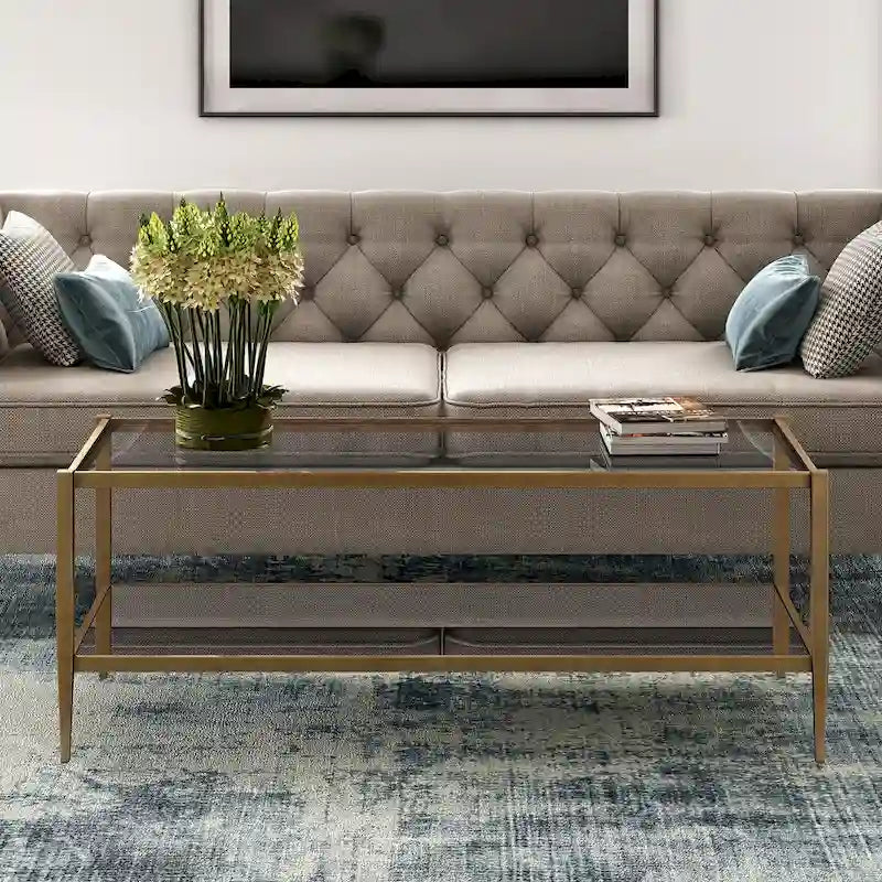 45" Rectangular Glass Top Coffee Table – Black / Bronze / Satin Nickel