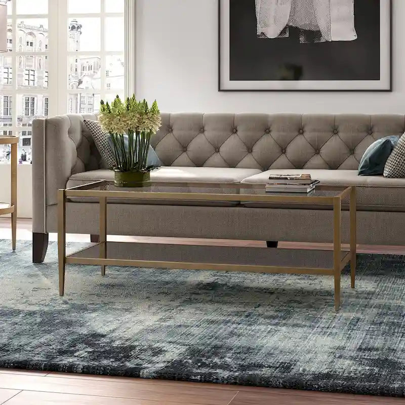 45" Rectangular Glass Top Coffee Table – Black / Bronze / Satin Nickel