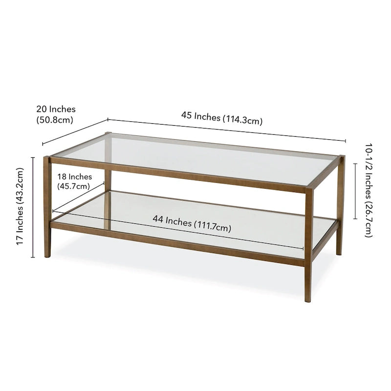 45" Rectangular Glass Top Coffee Table – Black / Bronze / Satin Nickel