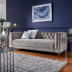 Grey Velvet Button-Tufted Sofa / Loveseat, 2–3 Seater