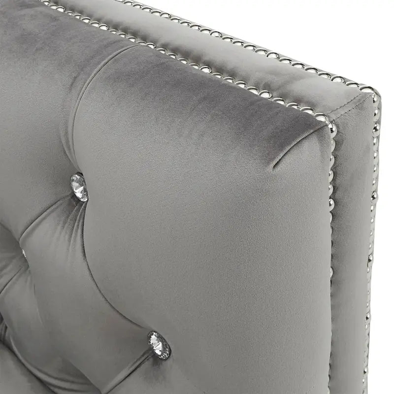 Grey Velvet Button-Tufted Sofa / Loveseat, 2–3 Seater