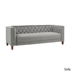 Grey Velvet Button-Tufted Sofa / Loveseat, 2–3 Seater