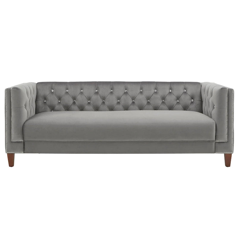Grey Velvet Button-Tufted Sofa / Loveseat, 2–3 Seater