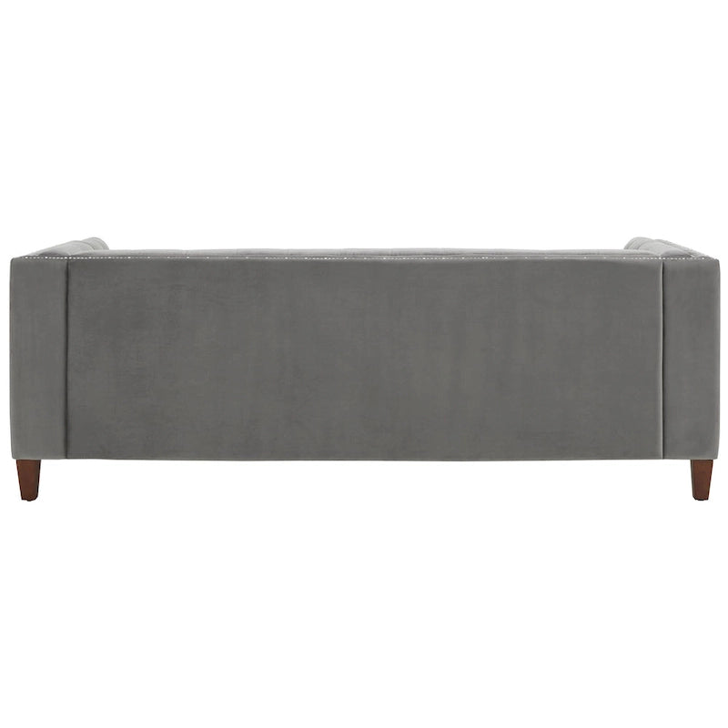 Grey Velvet Button-Tufted Sofa / Loveseat, 2–3 Seater