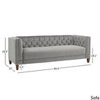 Grey Velvet Button-Tufted Sofa / Loveseat, 2–3 Seater