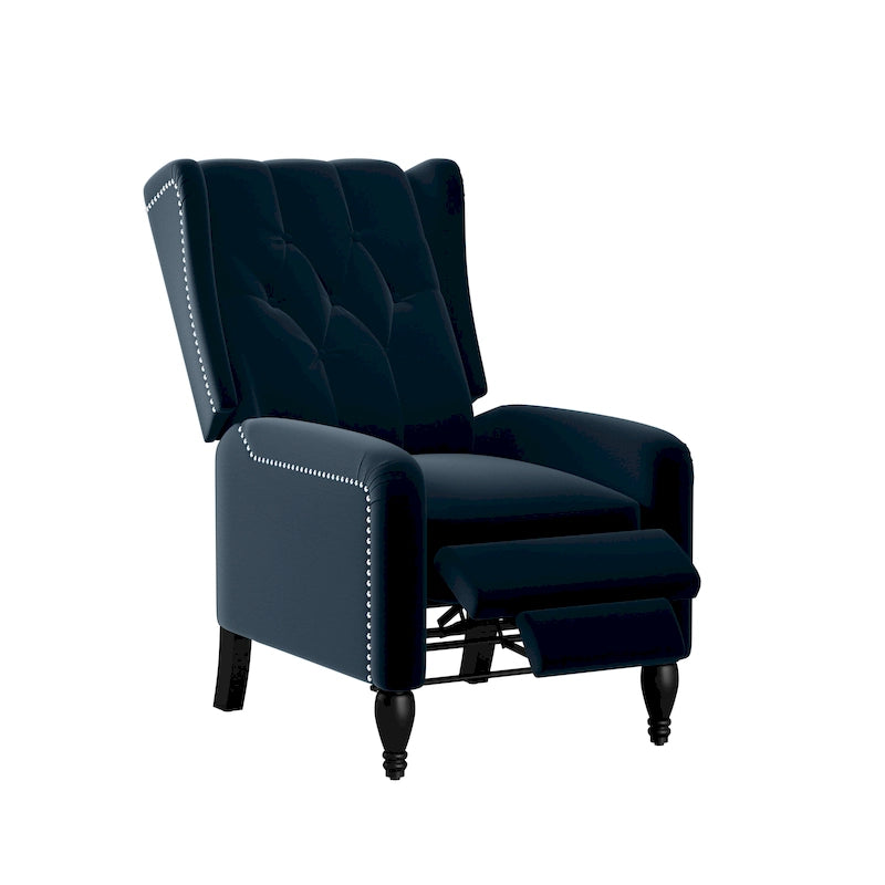 Charcoal Grey / Ruby Red / Navy Blue / Emerald Green Velvet Wingback Push Back Recliner Chair for 1