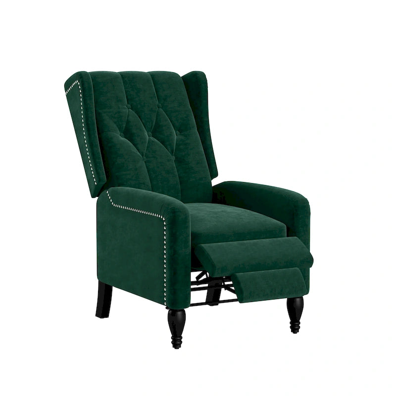 Charcoal Grey / Ruby Red / Navy Blue / Emerald Green Velvet Wingback Push Back Recliner Chair for 1