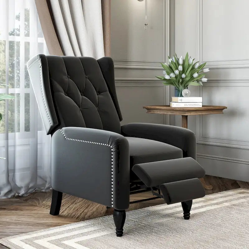 Charcoal Grey / Ruby Red / Navy Blue / Emerald Green Velvet Wingback Push Back Recliner Chair for 1