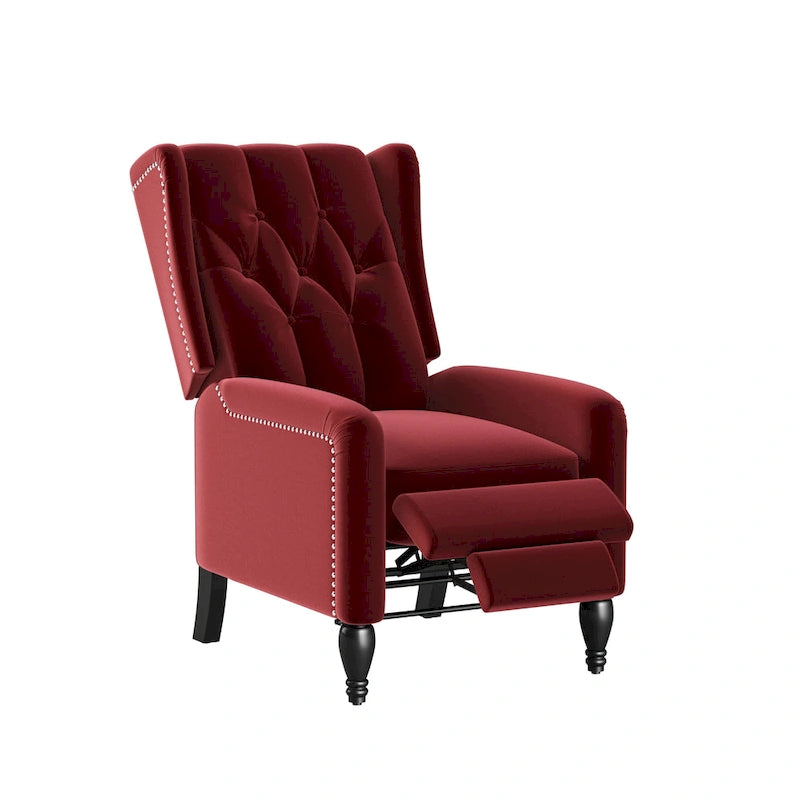Charcoal Grey / Ruby Red / Navy Blue / Emerald Green Velvet Wingback Push Back Recliner Chair for 1