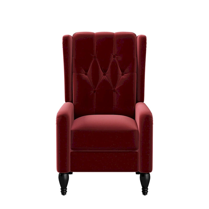 Charcoal Grey / Ruby Red / Navy Blue / Emerald Green Velvet Wingback Push Back Recliner Chair for 1