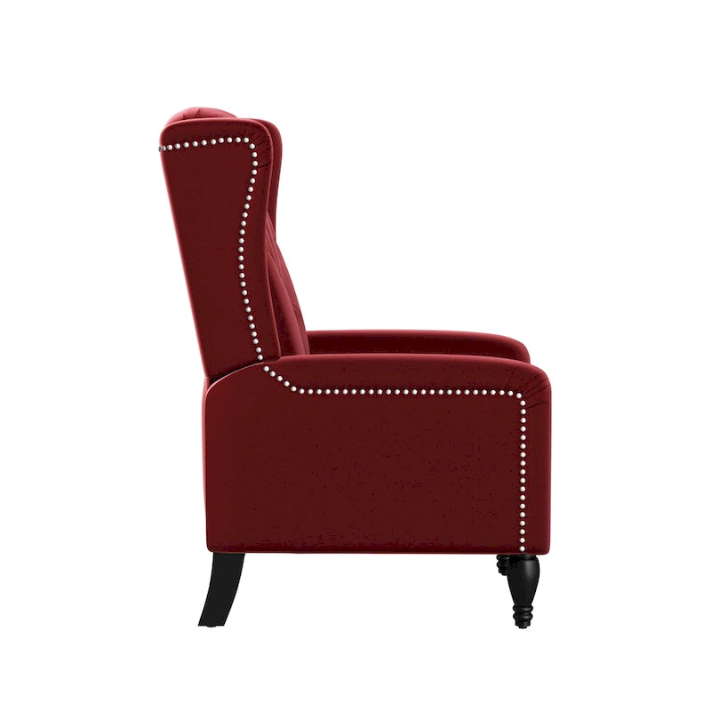 Charcoal Grey / Ruby Red / Navy Blue / Emerald Green Velvet Wingback Push Back Recliner Chair for 1