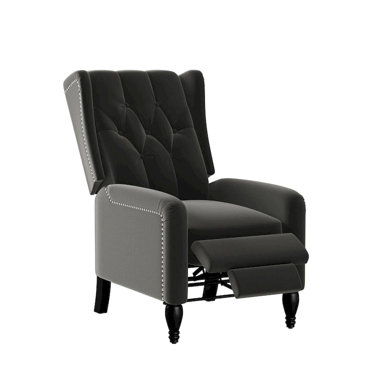 Charcoal Grey / Ruby Red / Navy Blue / Emerald Green Velvet Wingback Push Back Recliner Chair for 1