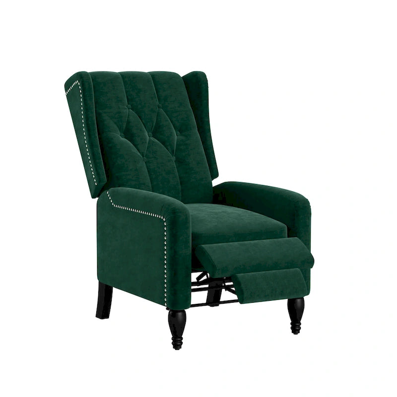 Charcoal Grey / Ruby Red / Navy Blue / Emerald Green Velvet Wingback Push Back Recliner Chair for 1