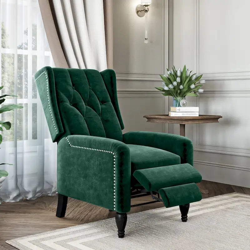 Charcoal Grey / Ruby Red / Navy Blue / Emerald Green Velvet Wingback Push Back Recliner Chair for 1