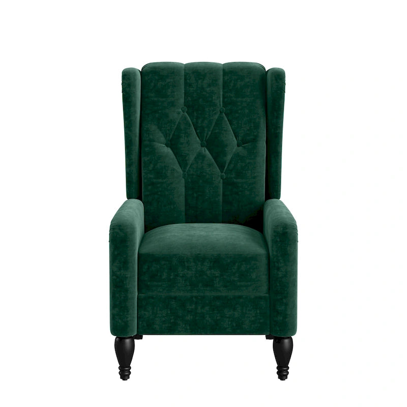 Charcoal Grey / Ruby Red / Navy Blue / Emerald Green Velvet Wingback Push Back Recliner Chair for 1