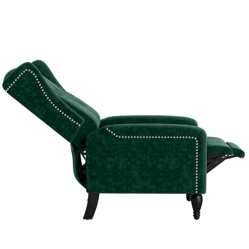 Charcoal Grey / Ruby Red / Navy Blue / Emerald Green Velvet Wingback Push Back Recliner Chair for 1