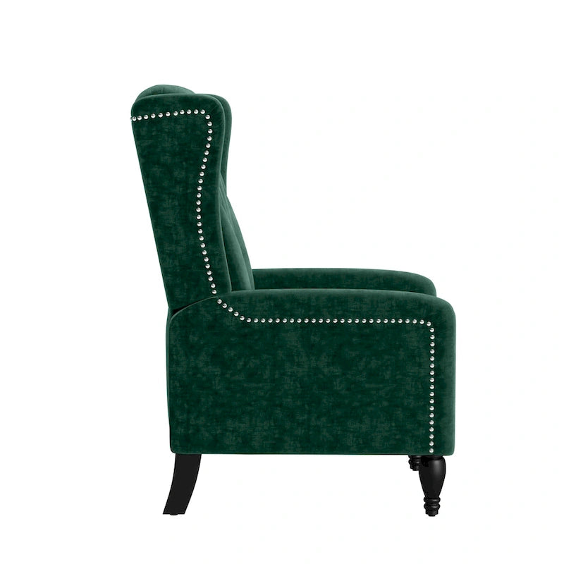 Charcoal Grey / Ruby Red / Navy Blue / Emerald Green Velvet Wingback Push Back Recliner Chair for 1