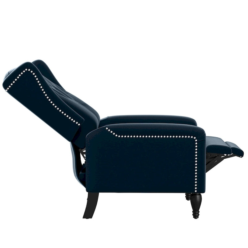 Charcoal Grey / Ruby Red / Navy Blue / Emerald Green Velvet Wingback Push Back Recliner Chair for 1