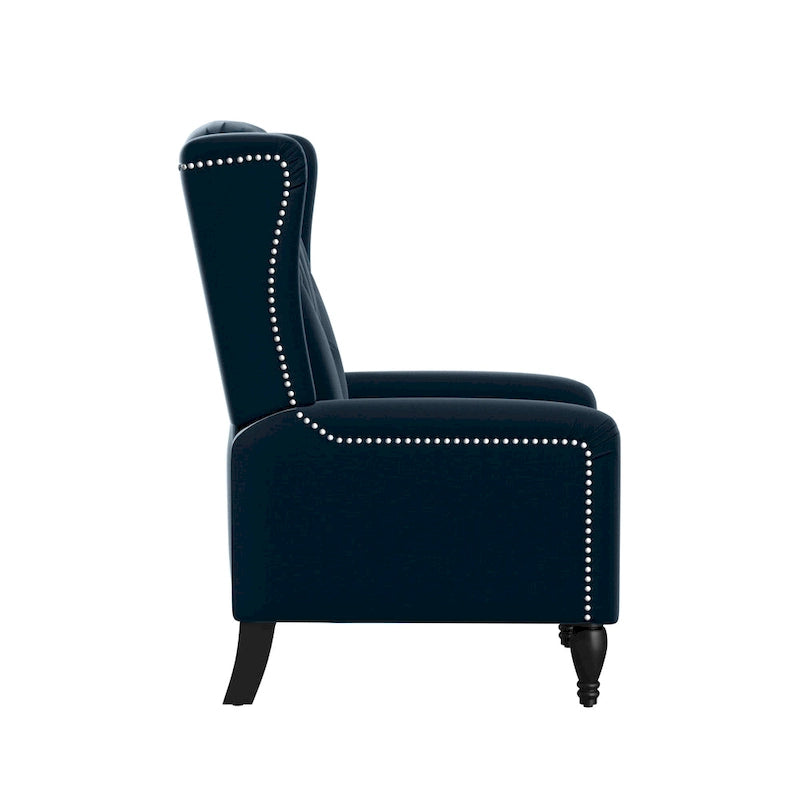 Charcoal Grey / Ruby Red / Navy Blue / Emerald Green Velvet Wingback Push Back Recliner Chair for 1