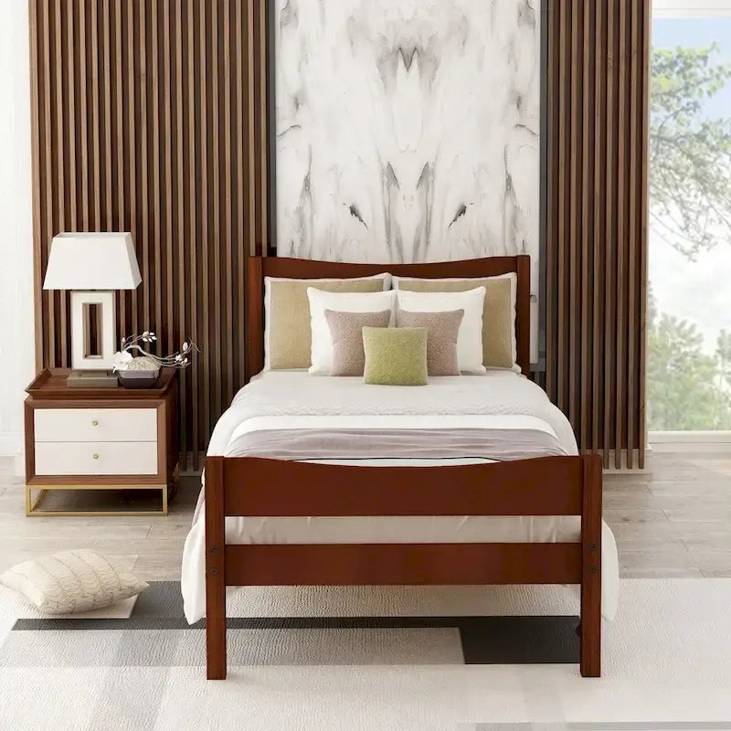 Solid Wood Platform Bed Frame with Headboard – White / Walnut / Espresso, For 1
