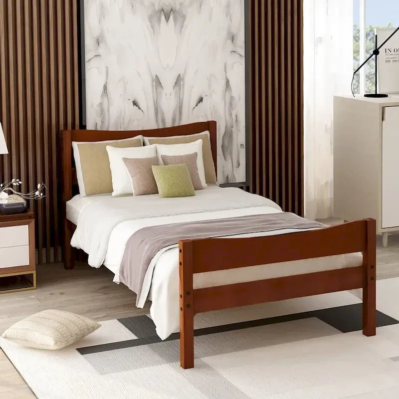 Solid Wood Platform Bed Frame with Headboard – White / Walnut / Espresso, For 1