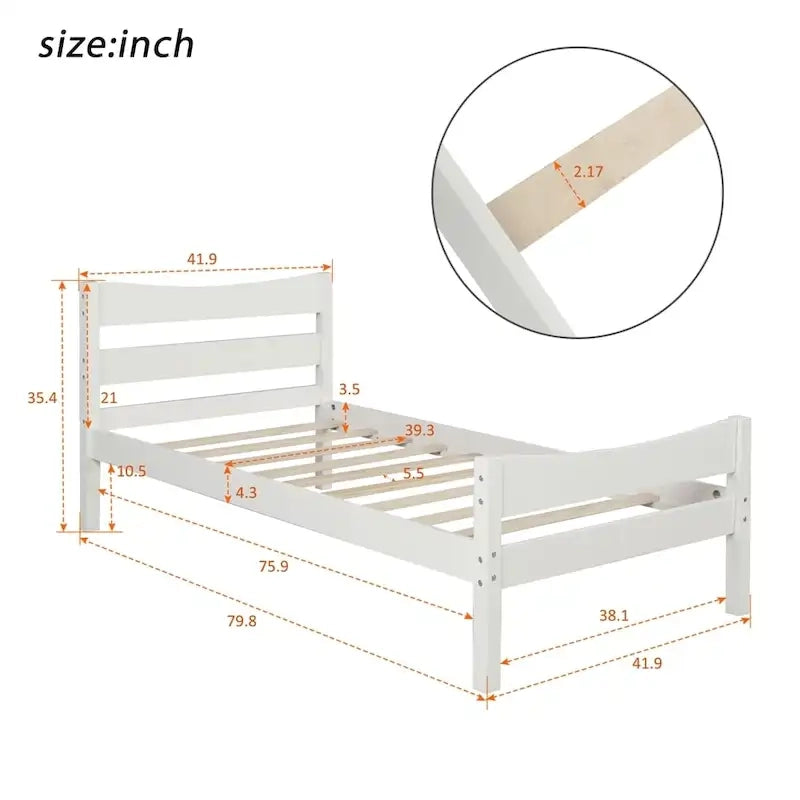 Solid Wood Platform Bed Frame with Headboard – White / Walnut / Espresso, For 1