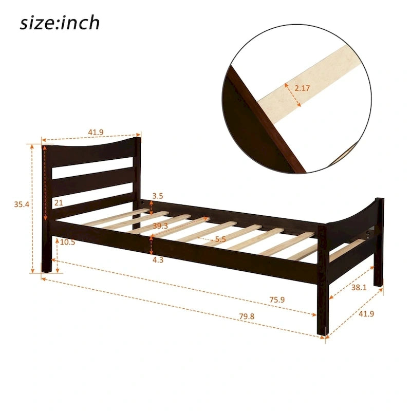 Solid Wood Platform Bed Frame with Headboard – White / Walnut / Espresso, For 1