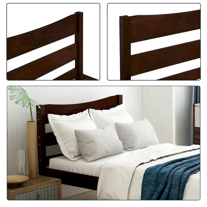 Solid Wood Platform Bed Frame with Headboard – White / Walnut / Espresso, For 1