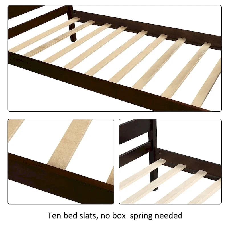 Solid Wood Platform Bed Frame with Headboard – White / Walnut / Espresso, For 1