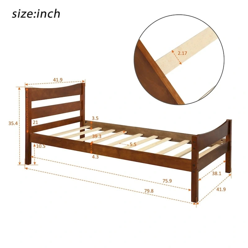 Solid Wood Platform Bed Frame with Headboard – White / Walnut / Espresso, For 1