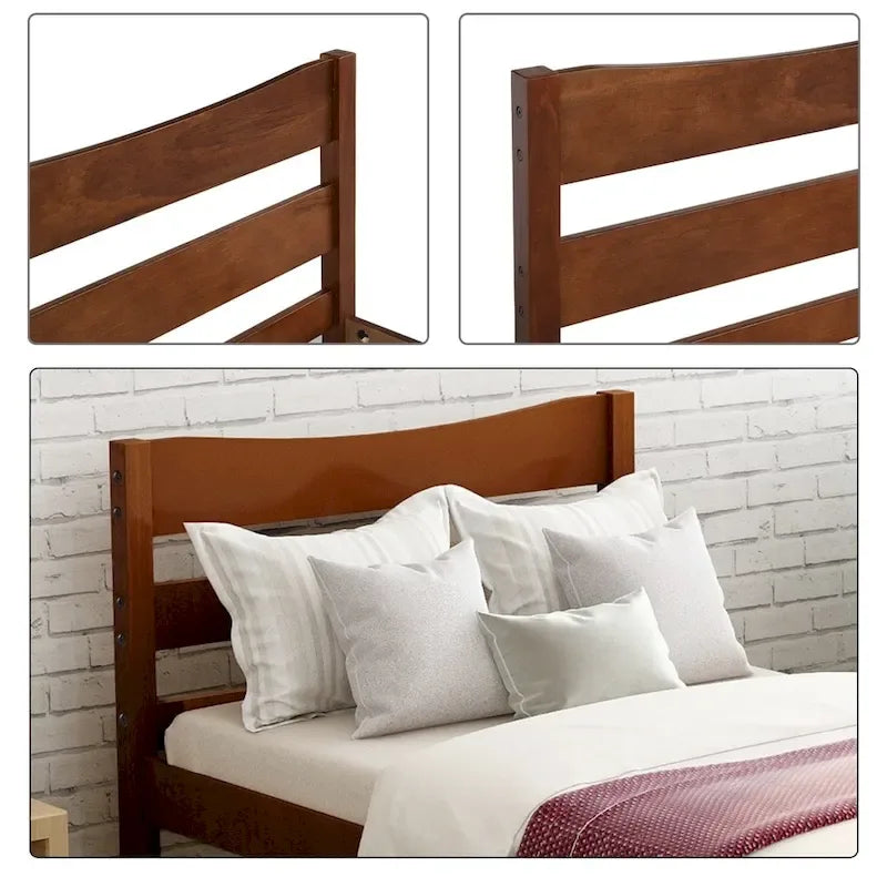 Solid Wood Platform Bed Frame with Headboard – White / Walnut / Espresso, For 1