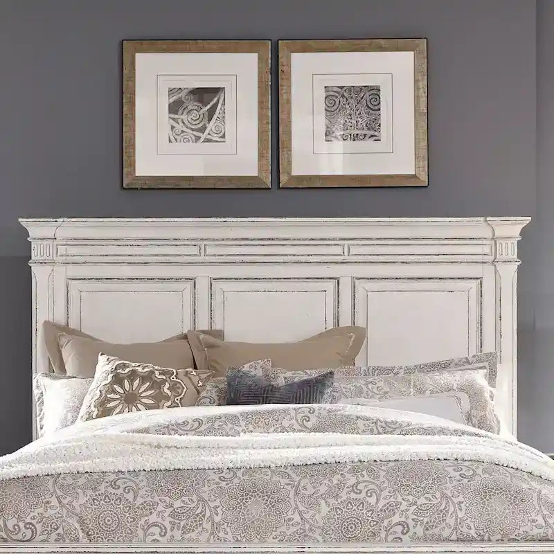 Antique White Queen Panel Headboard, Traditional Style, Single