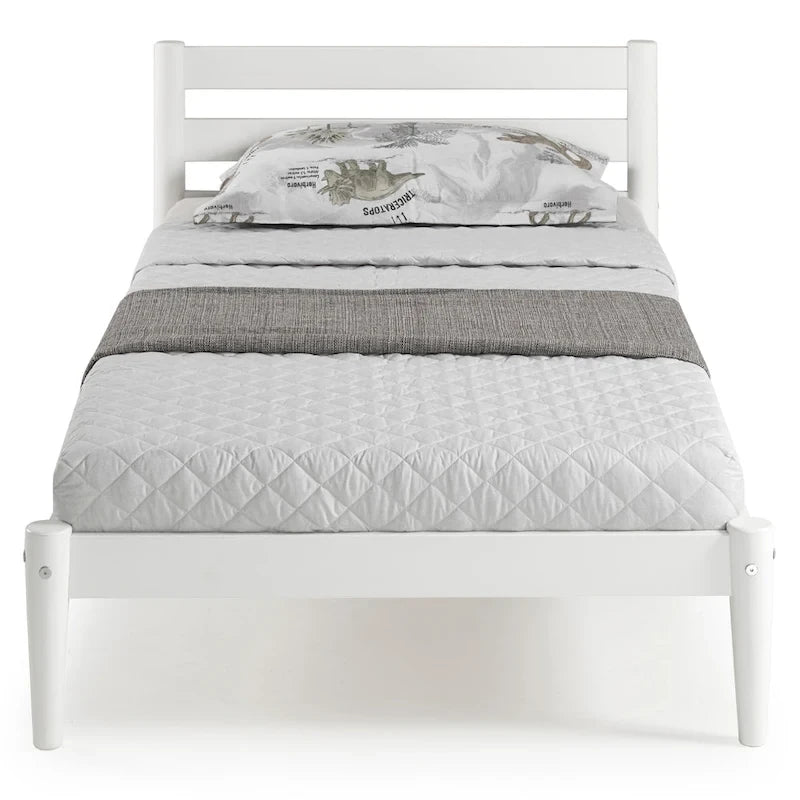 Brown / White Twin Platform Bed with Slatted Headboard, for 1