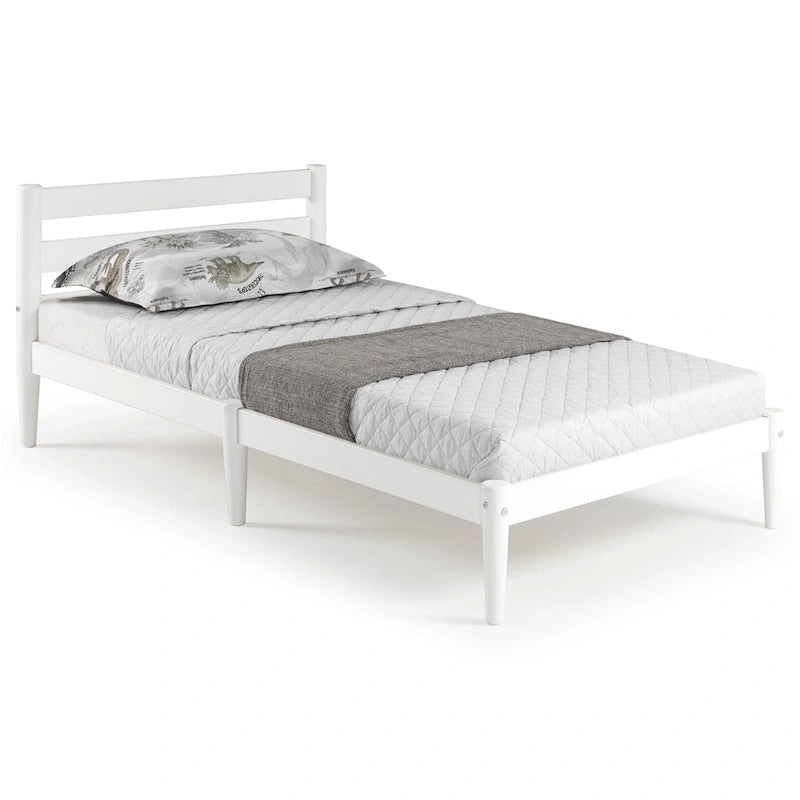 Brown / White Twin Platform Bed with Slatted Headboard, for 1