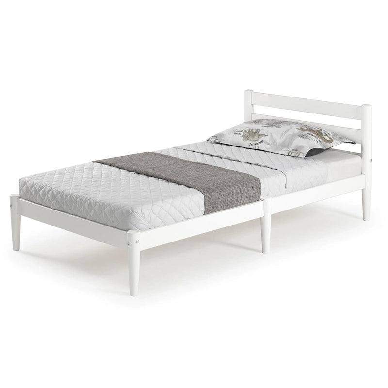 Brown / White Twin Platform Bed with Slatted Headboard, for 1