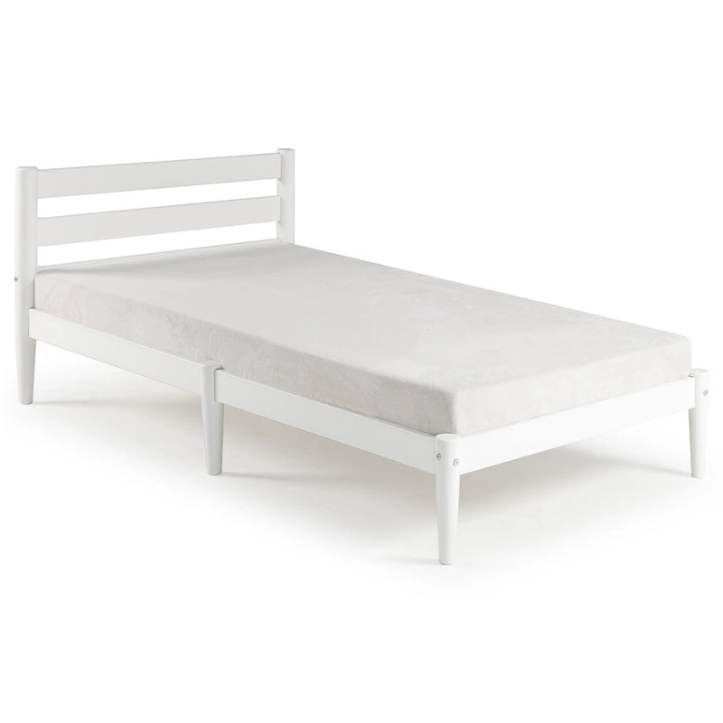 Brown / White Twin Platform Bed with Slatted Headboard, for 1