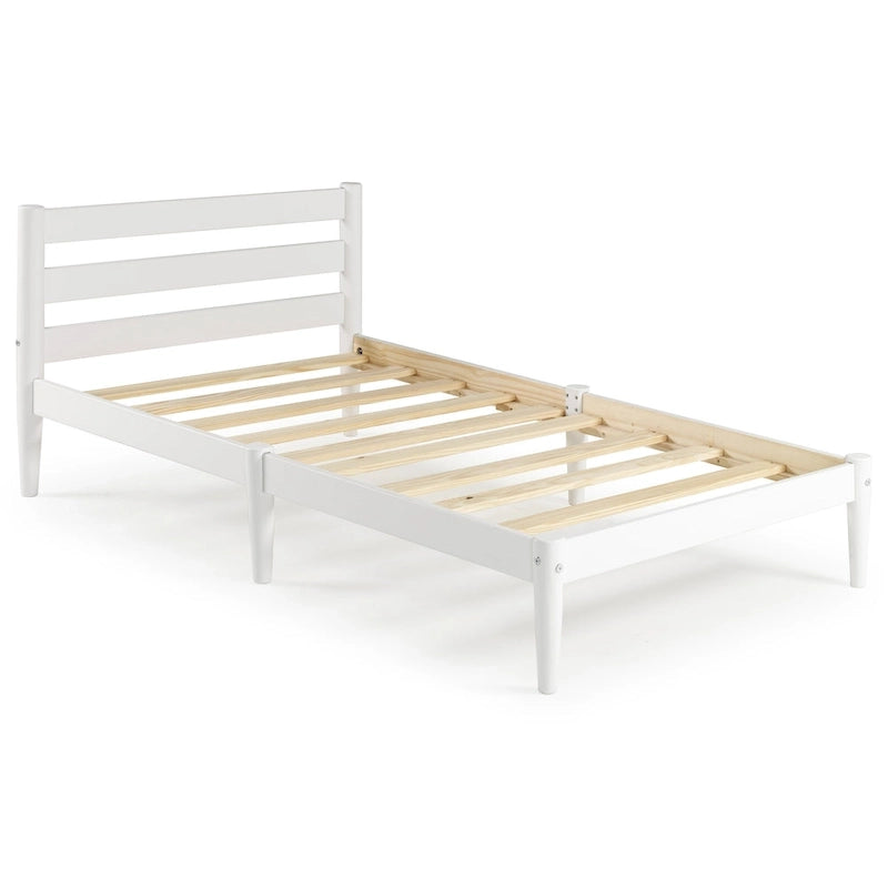 Brown / White Twin Platform Bed with Slatted Headboard, for 1